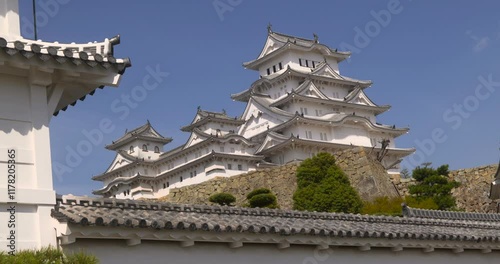 Himeji Castle & Fortification, Unesco Landmark, Feudal Japan, Tourism, 4K, Slow Motion