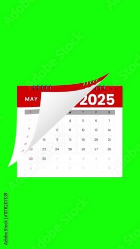 2025 Calendar Animation with page flying off for Vertical Displays 