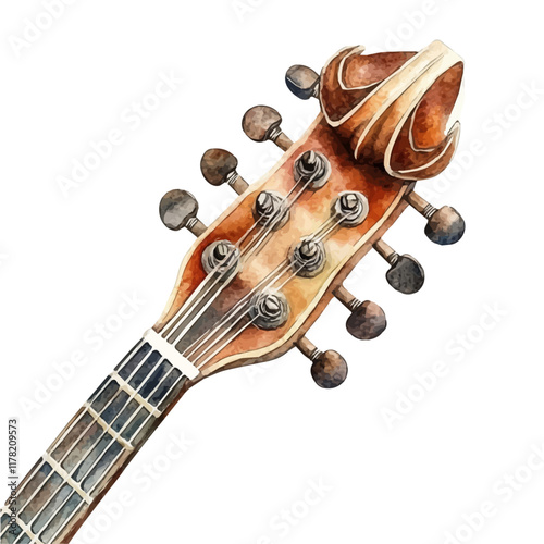 A watercolor of a mandolin tuning peg, isolated on a white background. Mandolin tuning peg vector.
