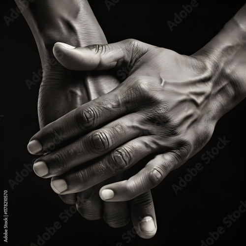 Black and White Artistic Capture of Two Hands Representing Connection, Tenderness and Unity