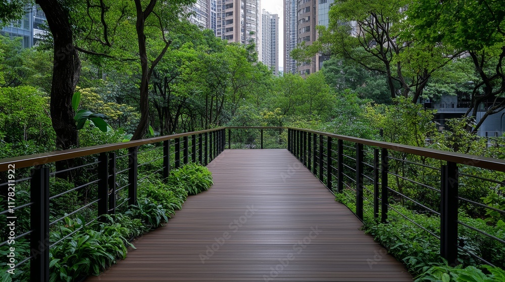Fototapeta premium Wooden Walkway in Urban Park