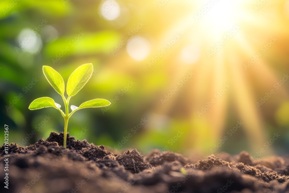 Small green plant is growing in the dirt Small green plant is growing in the dirt