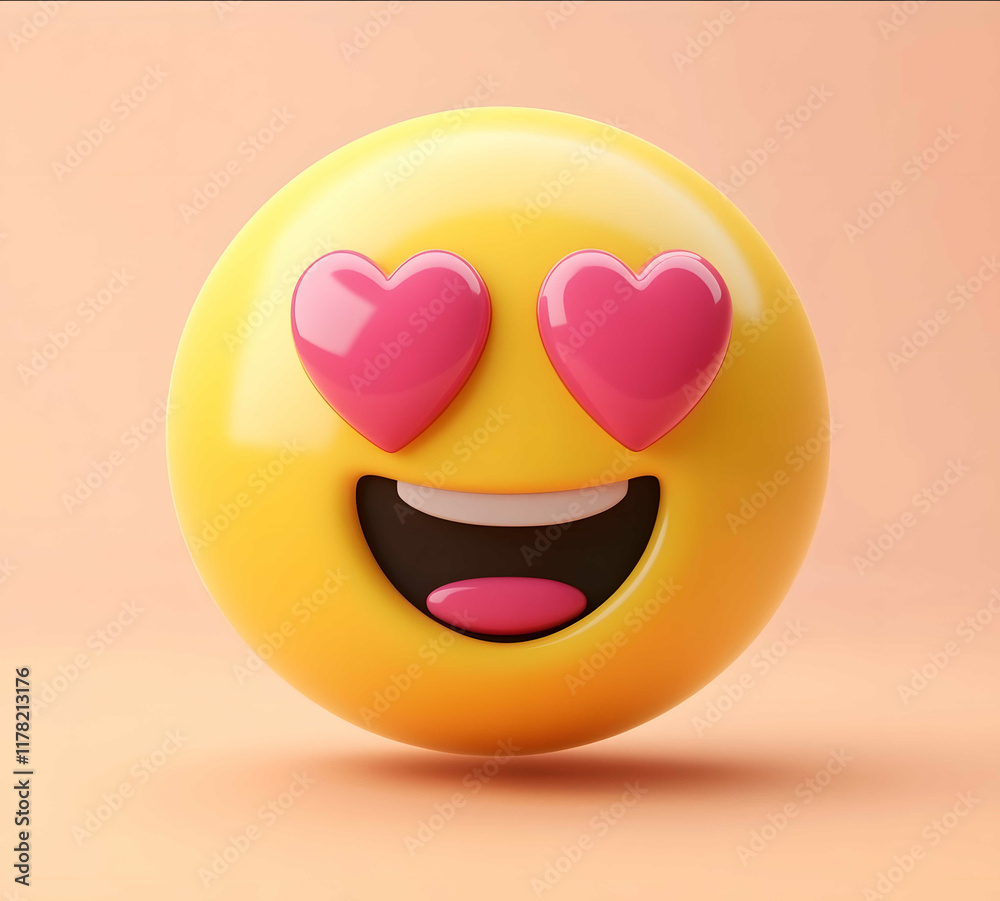An emoji representing happiness featuring two heartshaped eyes and a smiling mouth in yellow with a pink outline on a white background The emoji should have the appear An emoji representing happiness featuring two heartshaped eyes and a smiling mouth in yellow with a pink outline on a white background The emoji should have the appear