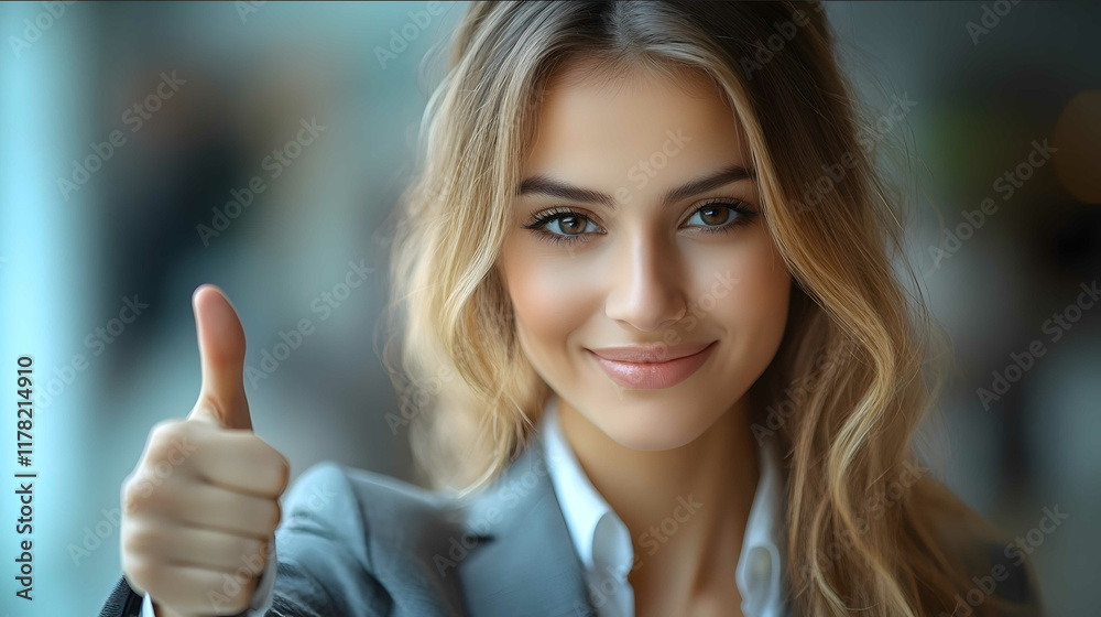 woman in suit showing thumb up stock photography style
