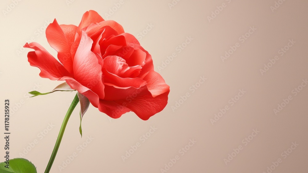 Obraz premium A close-up of a vibrant coral rose against a soft background.