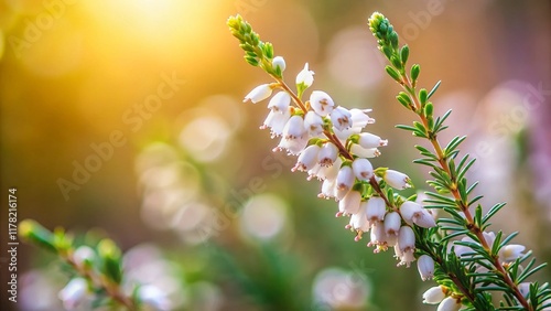 White Heather Sprig, Delicate Wildflower, Copy Space, Left, Botanical, Nature Photography