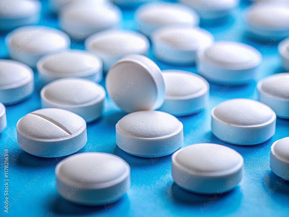 White Pills on Blue Background: Medical Concept Stock Photo White Pills on Blue Background: Medical Concept Stock Photo