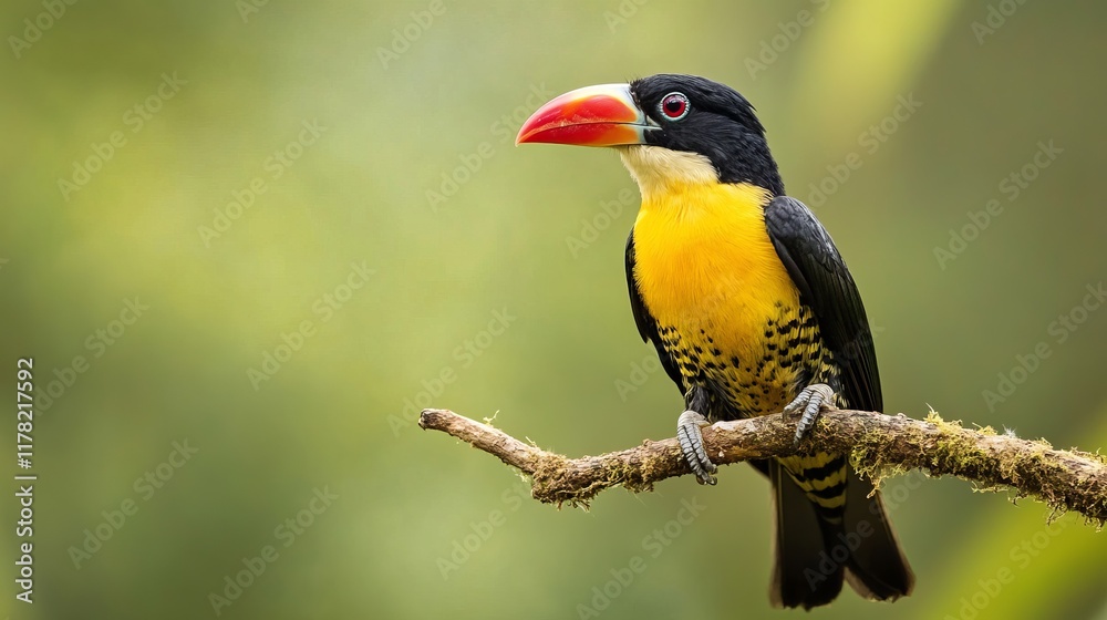 Stunning Toucan Perched on a Branch in a Lush Tropical Forest Stunning Toucan Perched on a Branch in a Lush Tropical Forest