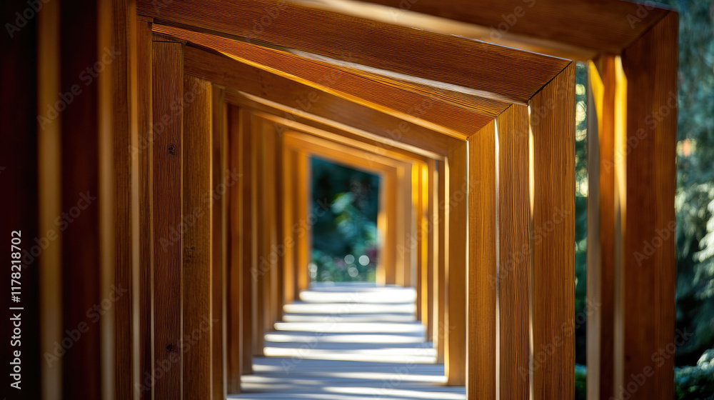 Stunning Natural Wood Frame Tunnel with Soft Light and Shadows Stunning Natural Wood Frame Tunnel with Soft Light and Shadows