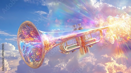 Iridescent Trumpet Soaring Through Celestial Cloudscape