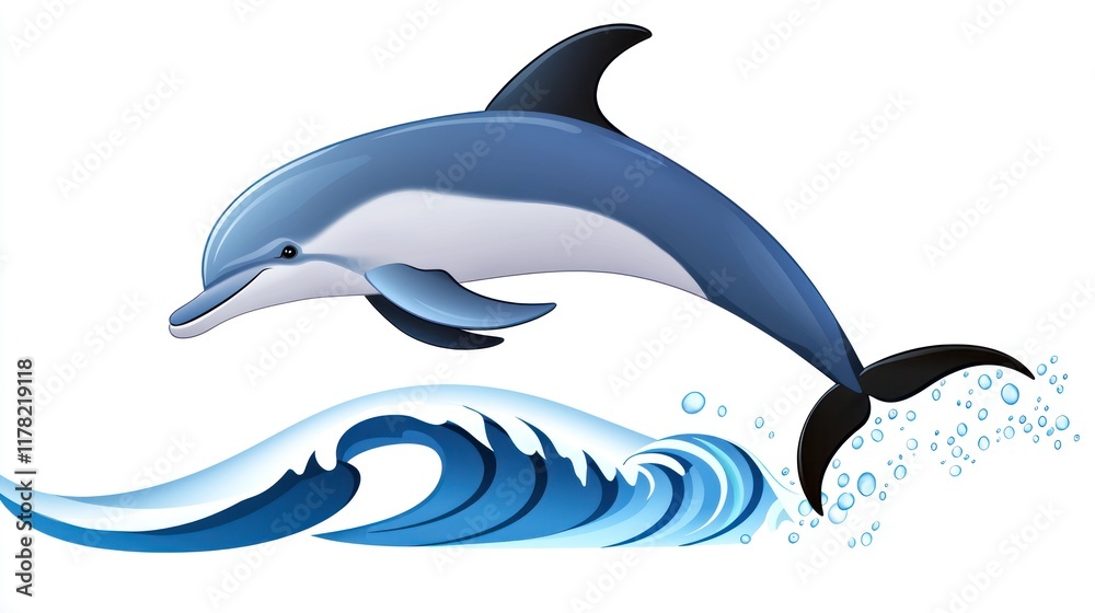 Fototapeta premium A playful dolphin leaping above ocean waves.