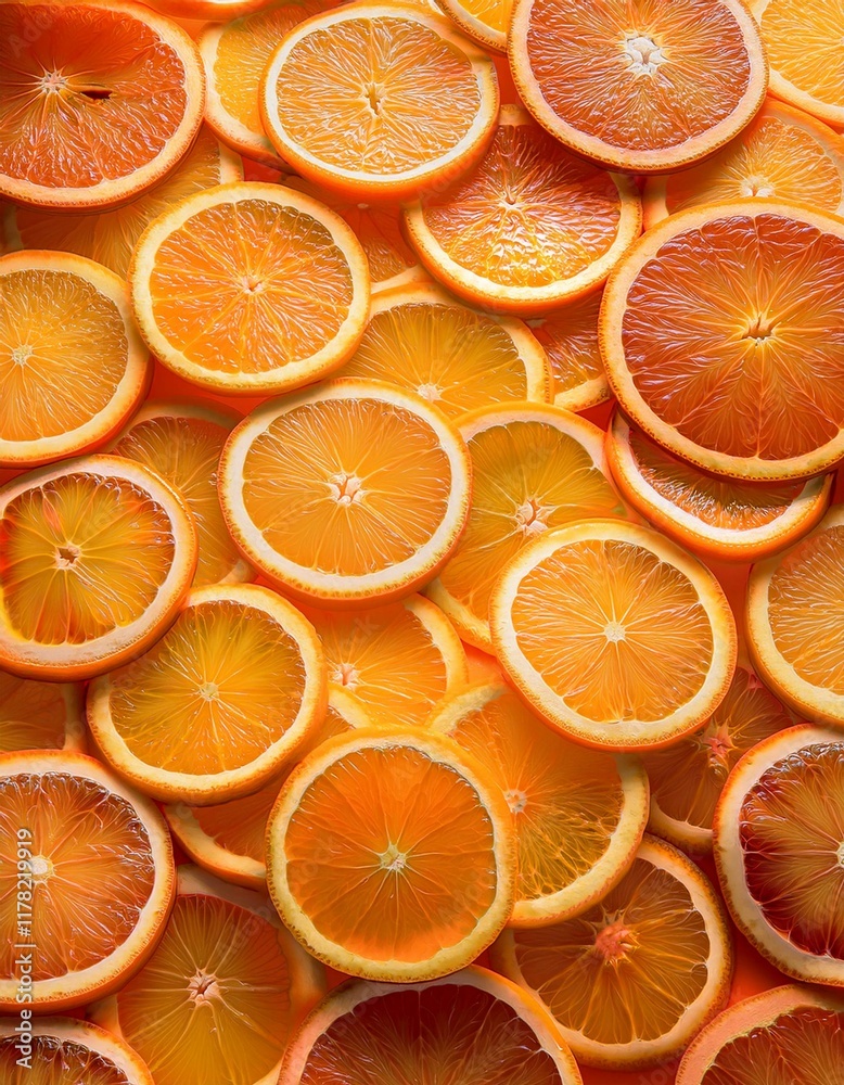 A vibrant citrus still life featuring juicy orange slices. A vibrant citrus still life featuring juicy orange slices.