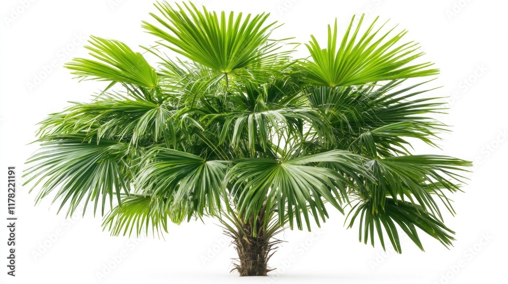 Lush green palm tree isolated on white background. Lush green palm tree isolated on white background.
