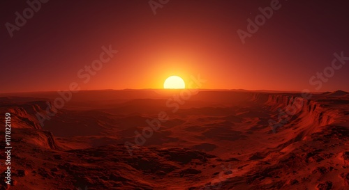 Sunrise on mars surface, beautiful red wallpaper