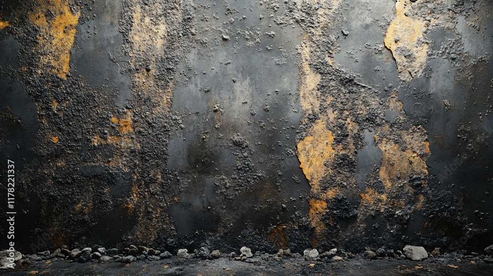 Obraz premium Dark textured wall with gold accents and rocks below
