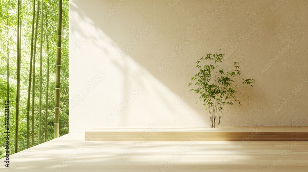 Minimalist interior with a potted plant and natural light. Minimalist interior with a potted plant and natural light.