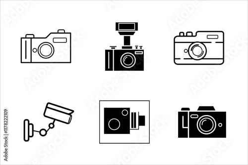 Camera icon set camera photo snapshot capture photograph shutter flash digital app modern minimalist symbol outline vector graphic icon flat style
