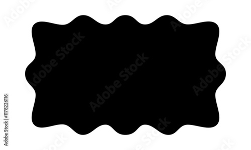 Rectangle shape with wavy edges. Geometric form with curvy borders. Blank text box, tag or label isolated on white background. Vector graphic illustration.