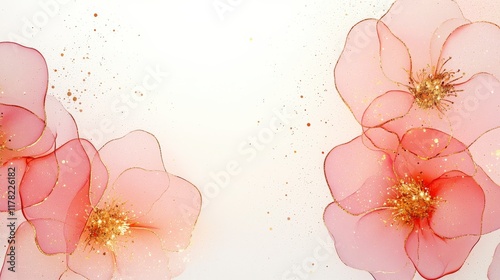 Elegant Watercolor Floral Background with Pink and Gold Accents for Design Projects