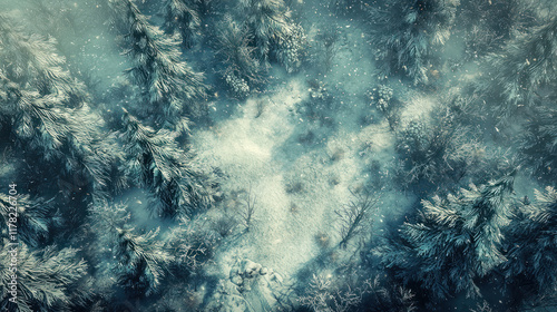 A serene overhead view of frost kissed woodland, evoking tranquility photo