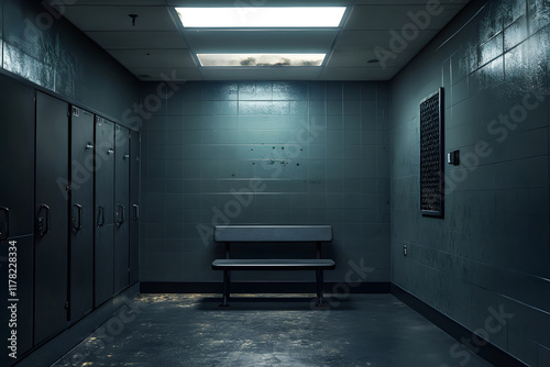 Interior View of a Room with Lockers and Bench