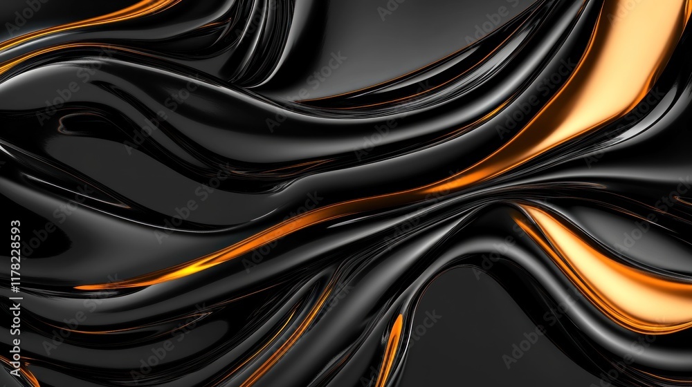 Fototapeta premium Abstract flowing design with black and orange waves.