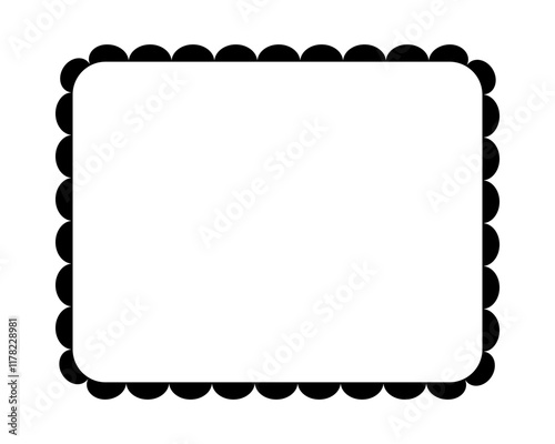 Rectangle frame with scalloped borders. Vignette for picture or mirror with frilly edges isolated on white background. Vector graphic illustration.