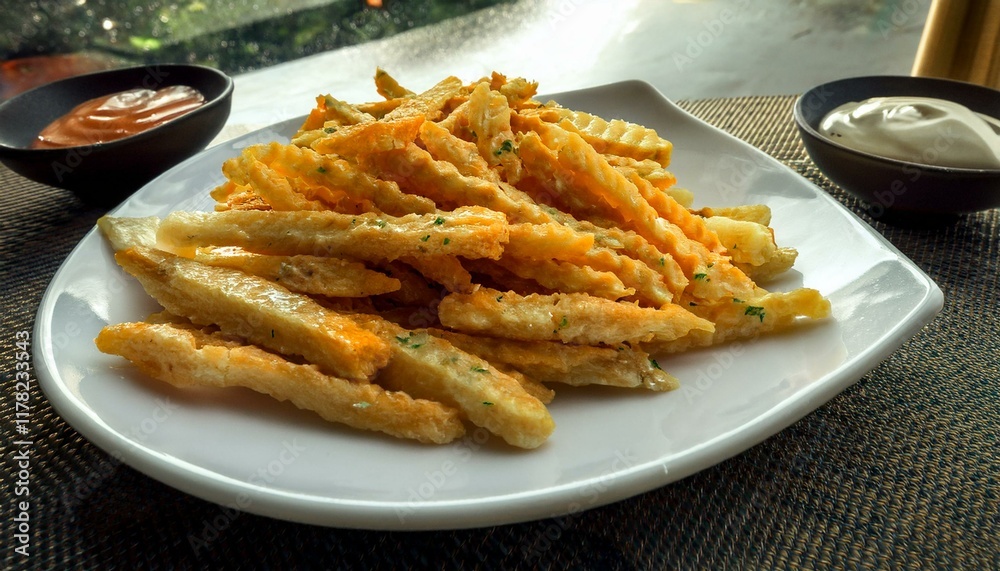 Crispy fries bring happiness to any dining table. Crispy fries bring happiness to any dining table.