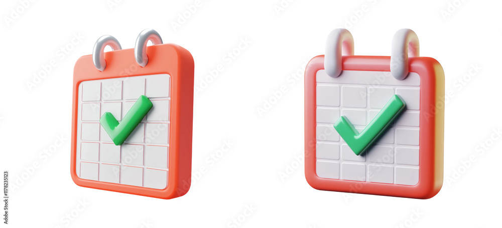 3D Calendar Icon with Checkmark on Transparent Background 3D Calendar Icon with Checkmark on Transparent Background
