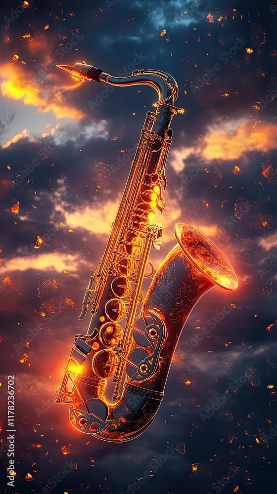 custom made wallpaper toronto digitalFiery Saxophone Soaring Through Embers Sunset Sky