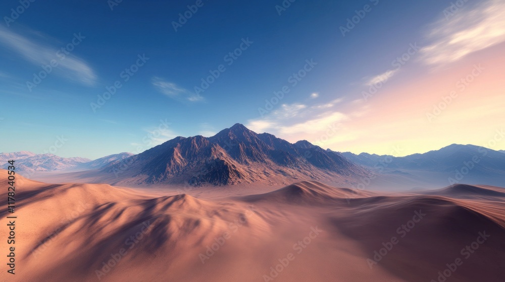 Fototapeta premium A serene desert landscape with mountains under a clear sky.