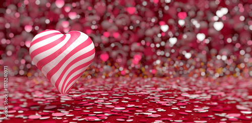 Heart with white and red stripes against blurred background for Valentine's Day