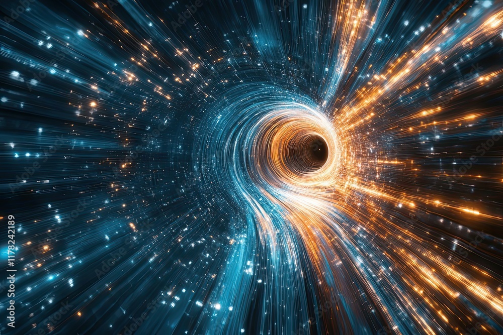 Fototapeta premium Abstract swirling light tunnel of vibrant blue and orange