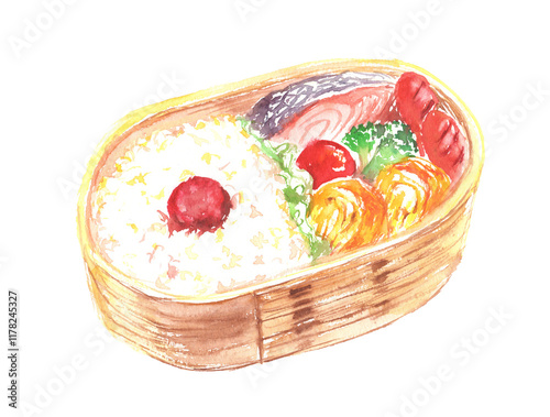 水彩で描いたお弁当のイラスト