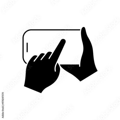 Hands holding mobile phone in flat style icon. Smartphone held PNG symbol. Hand holding a smartphone signs vector illustration for apps and website