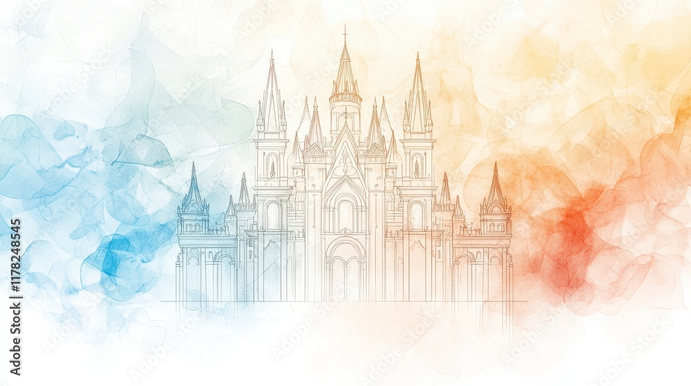 Fototapeta premium Elegant Fantasy Castle Design with Colorful Gradient Background and Artistic Elements for Creative Projects