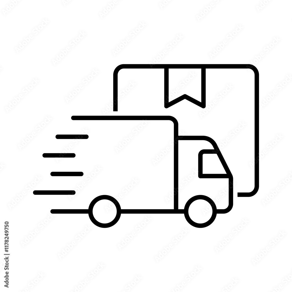 Delivery truck in line style icon. Fast moving shipping PNG symbol. Fast moving shipping delivery truck signs vector illustration for apps and website Delivery truck in line style icon. Fast moving shipping PNG symbol. Fast moving shipping delivery truck signs vector illustration for apps and website