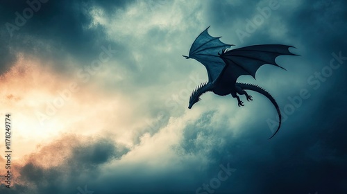Majestic Dragon Soaring Through Stormy Skies photo