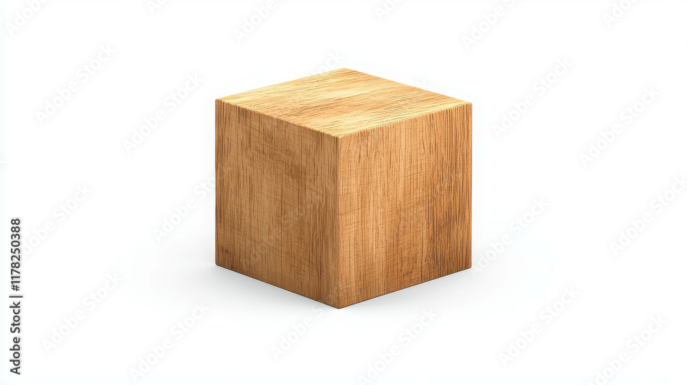 Minimalist Wooden Cube with Polished Surface on White Background Minimalist Wooden Cube with Polished Surface on White Background