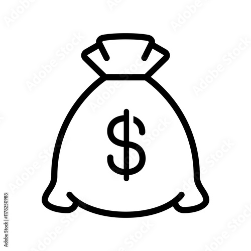 Money bag in line style icon. Dollar sack money PNG symbol. Moneybag signs vector illustration for apps and website