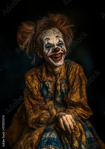 Creepy Clown with Sinister Smile in Dim Lighting