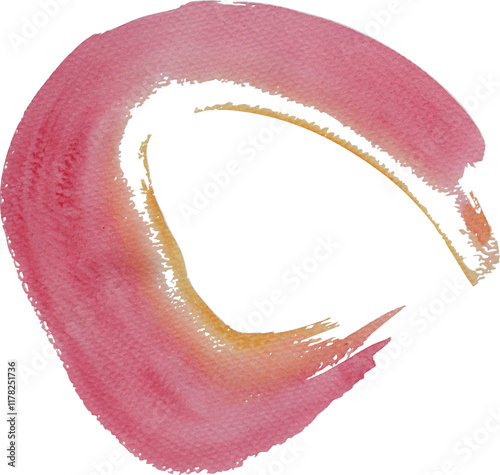 Watercolor brush stroke and spray and letter M on white paper , Abstract background by hand drawn red with yellow and orange color liquid drip isolated on white background
