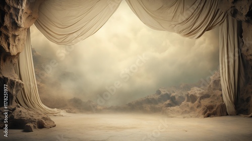 Draped Fabric and Mystical Cave Entrance