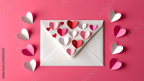 Love letter envelope with paper craft hearts exudes charm and romance, perfect for Valentine's or anniversary messages.