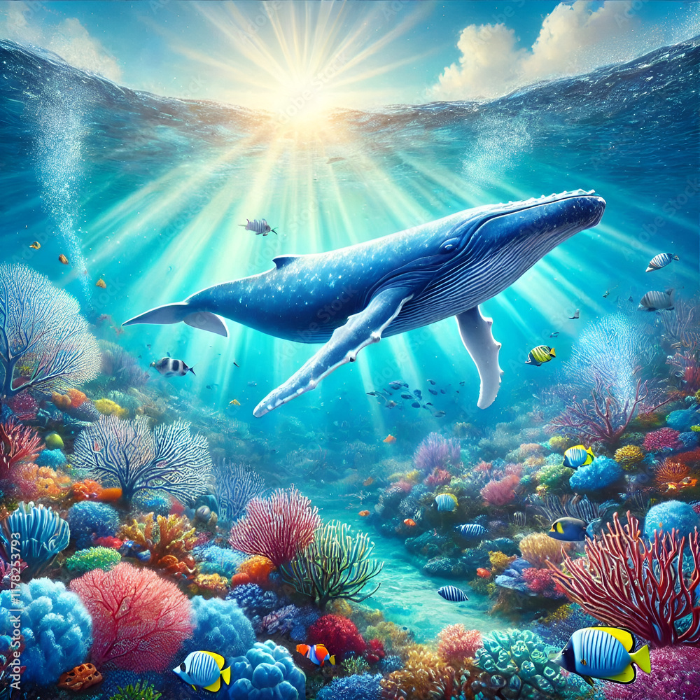 Obraz premium Blue whale in the sea naturally