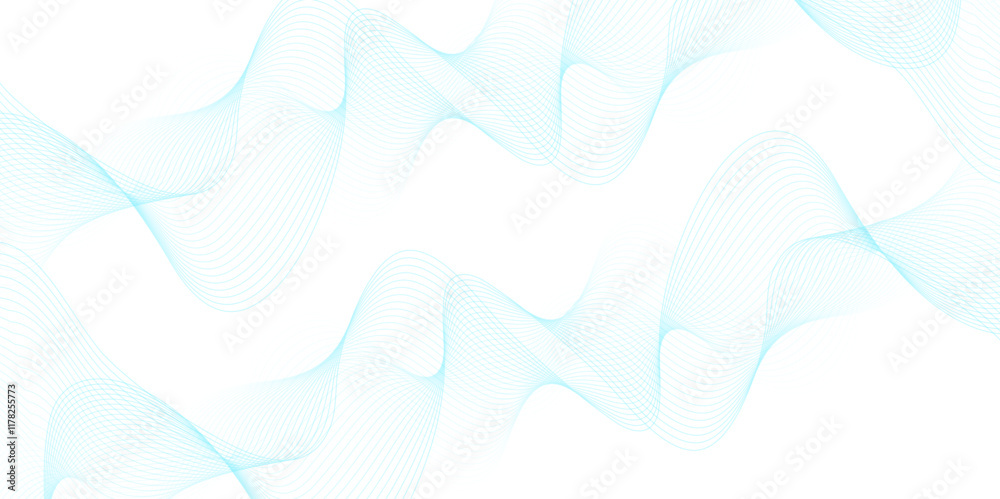 Fototapeta premium White wave curve lines banner background design. Abstract soft wave lines dynamic flowing blue light isolated background. Vector Illustration of the gray pattern of lines. stripes on white. 