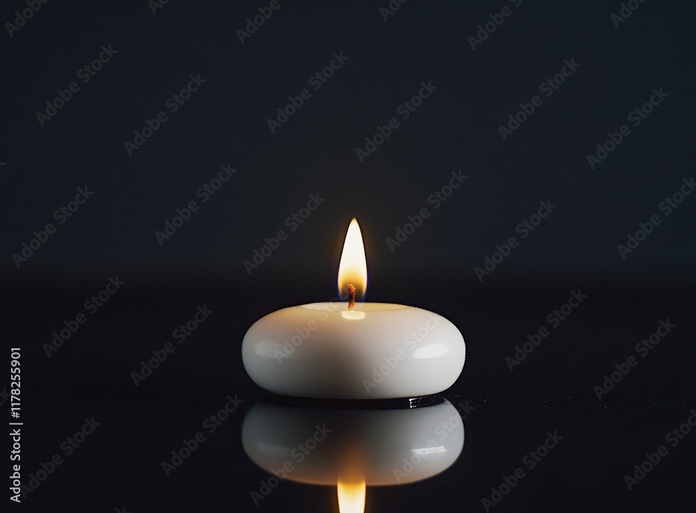 A white candle burning on a black background with copy space for text. The flame of the white, lit wax candle glows in soft light. Close-up view, isolated on a dark background, detailed illustration, A white candle burning on a black background with copy space for text. The flame of the white, lit wax candle glows in soft light. Close-up view, isolated on a dark background, detailed illustration,