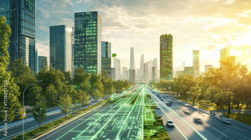Fototapeta premium Smart city highway with green technology.