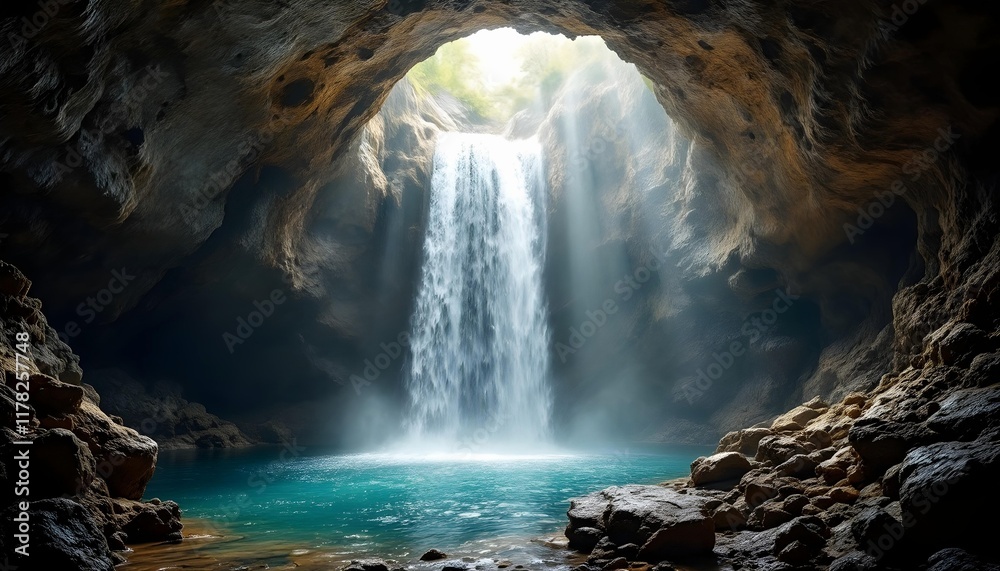 Naklejka premium Waterfall in the cave