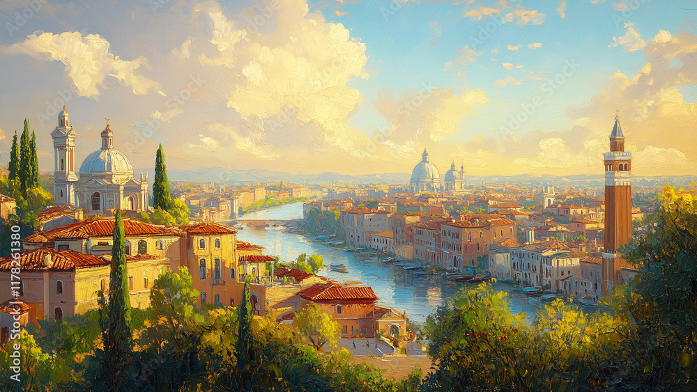 Obraz premium Essence of Italy: An Oil Painting of Timeless Cityscapes